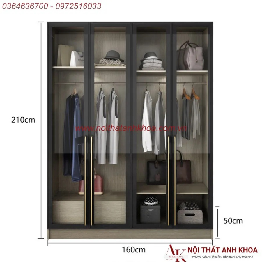 Tủ Quần Áo Cánh Kính Cường Lực Gỗ MDF Thiết Kế Sang Trọng Đẹp Mắt