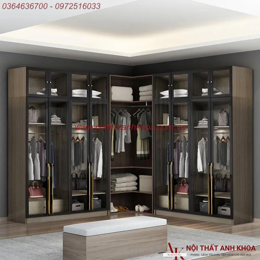 Tủ Quần Áo Cánh Kính Cường Lực Gỗ MDF Thiết Kế Sang Trọng Đẹp Mắt