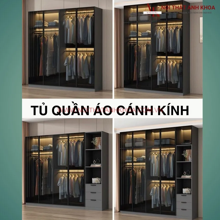 Tủ Quần Áo Cánh Kính Đen Đẹp Hiện Đại Giá Rẻ