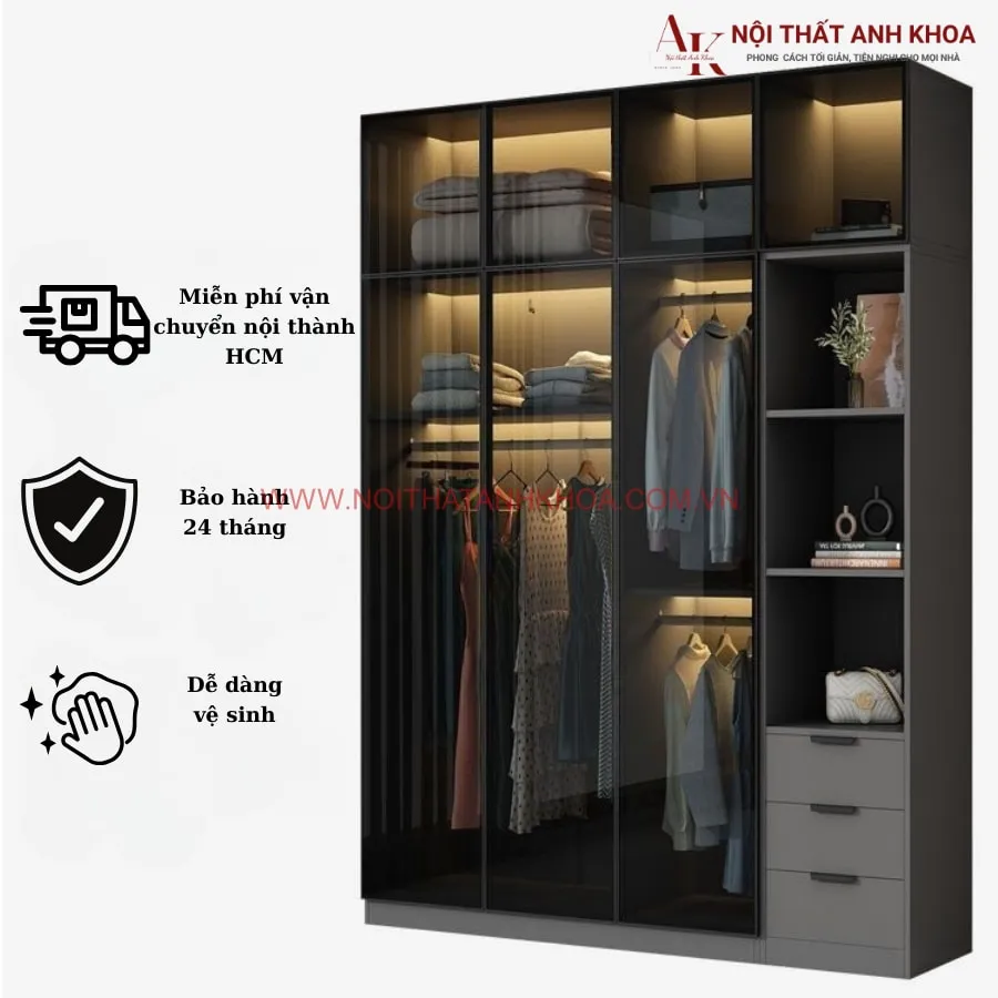 Tủ Quần Áo Cánh Kính Đen Đẹp Hiện Đại Giá Rẻ
