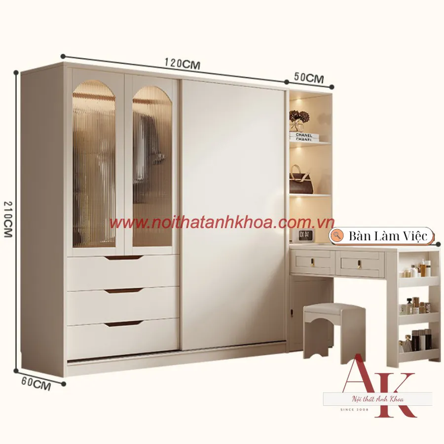 Tủ Quần Áo Cánh Kính Gỗ Công Nghiệp Đẹp Hiện Đại