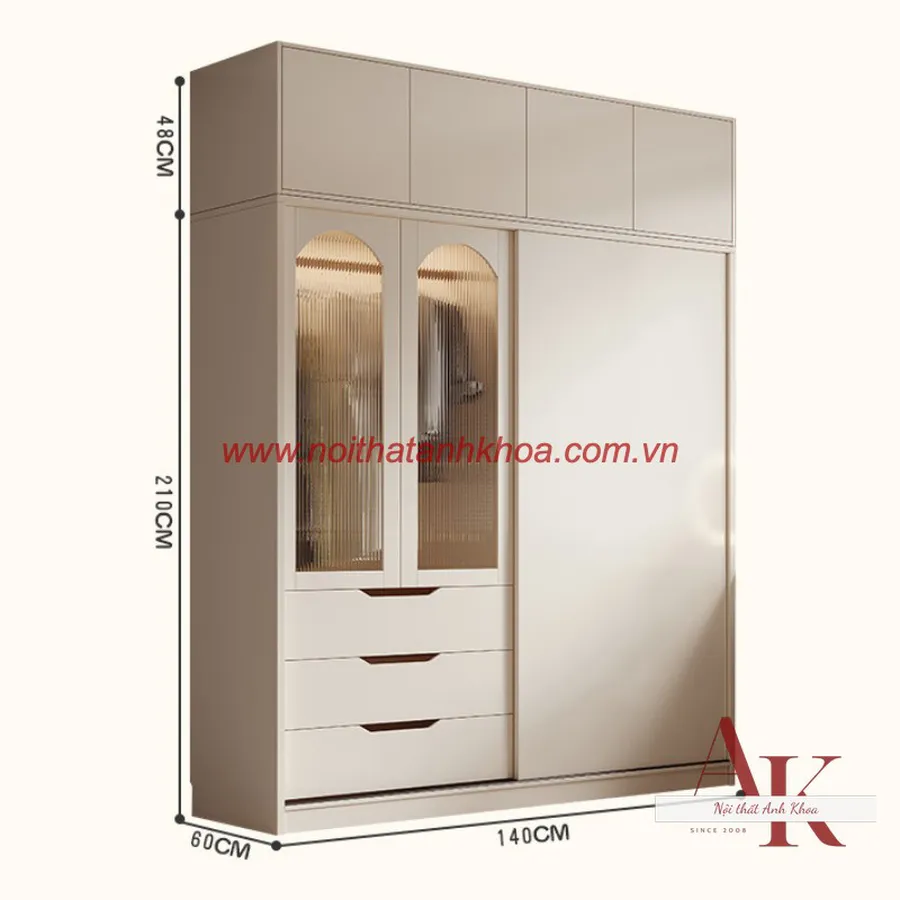 Tủ Quần Áo Cánh Kính Gỗ Công Nghiệp Đẹp Hiện Đại