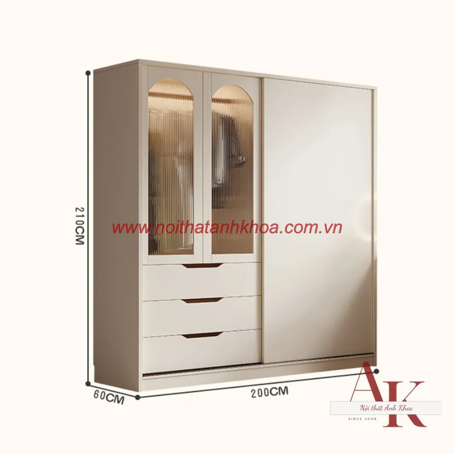 Tủ Quần Áo Cánh Kính Gỗ Công Nghiệp Đẹp Hiện Đại