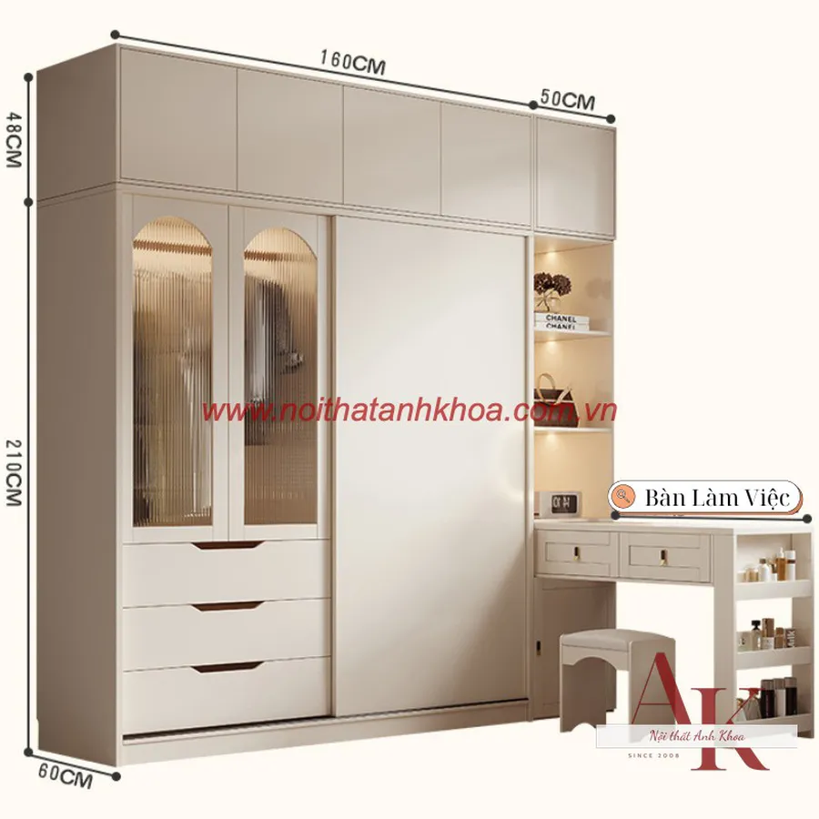 Tủ Quần Áo Cánh Kính Gỗ Công Nghiệp Đẹp Hiện Đại
