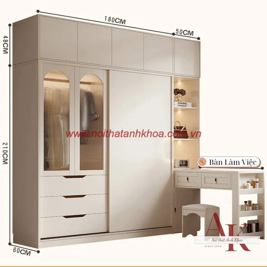 Tủ Quần Áo Cánh Kính Gỗ Công Nghiệp Đẹp Hiện Đại