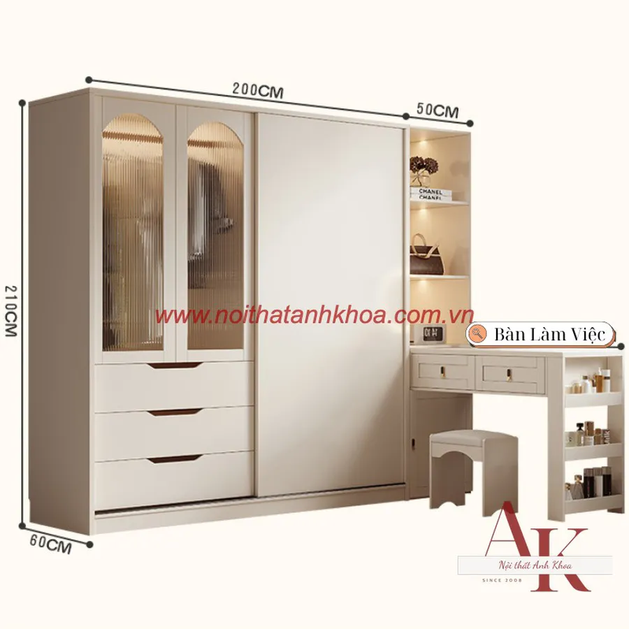 Tủ Quần Áo Cánh Kính Gỗ Công Nghiệp Đẹp Hiện Đại