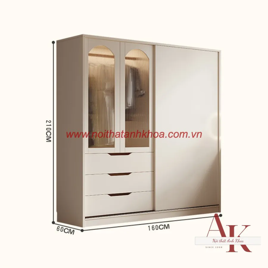 Tủ Quần Áo Cánh Kính Gỗ Công Nghiệp Đẹp Hiện Đại