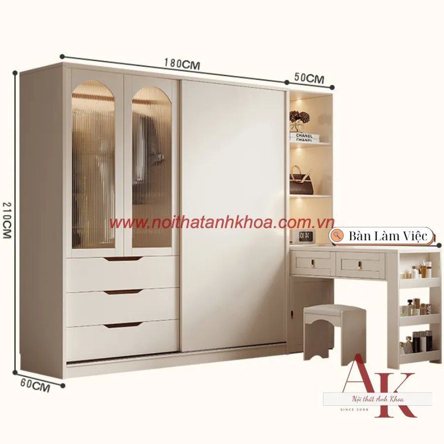Tủ Quần Áo Cánh Kính Gỗ Công Nghiệp Đẹp Hiện Đại