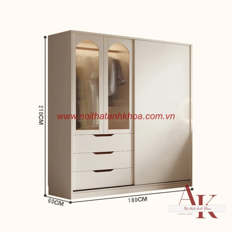 Tủ Quần Áo Cánh Kính Gỗ Công Nghiệp Đẹp Hiện Đại