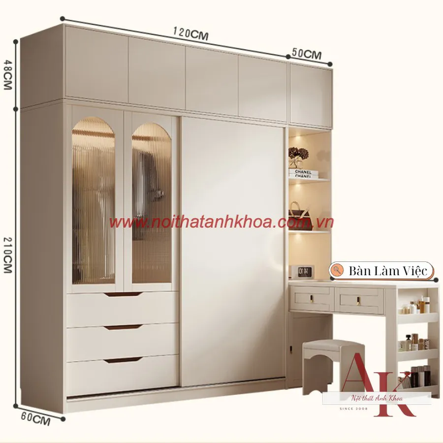 Tủ Quần Áo Cánh Kính Gỗ Công Nghiệp Đẹp Hiện Đại