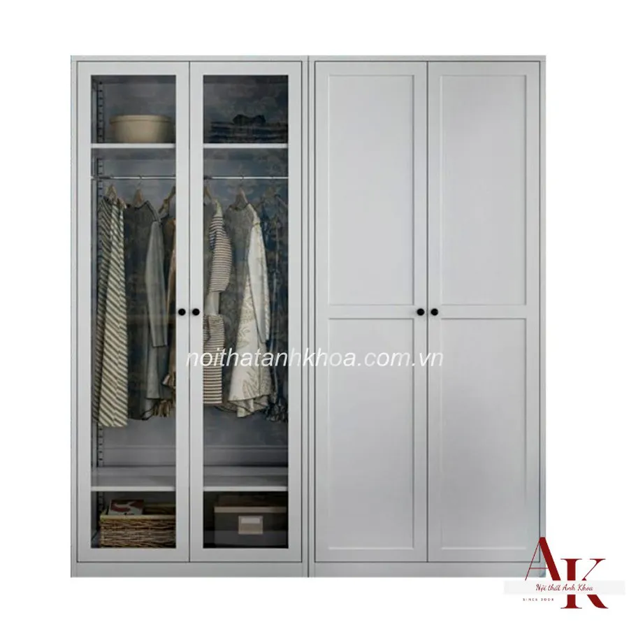 Tủ Quần Áo Cánh Kính Gỗ MDF Màu Trắng Sang Trọng Hiện Đại