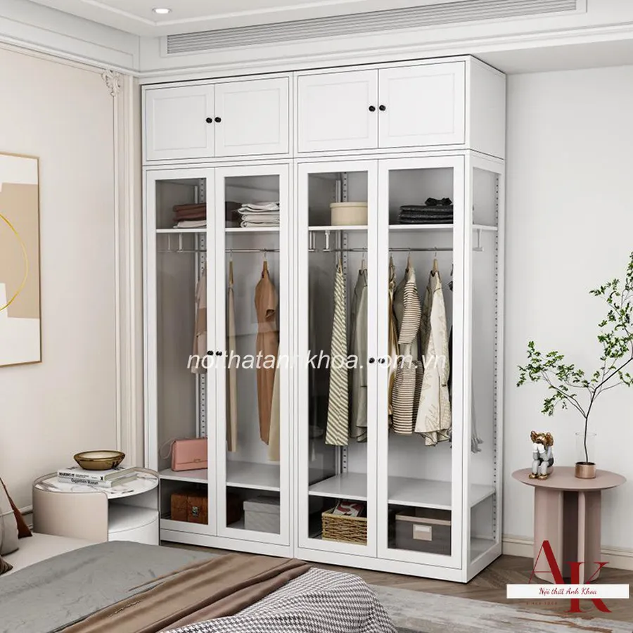 Tủ Quần Áo Cánh Kính Gỗ MDF Màu Trắng Sang Trọng Hiện Đại