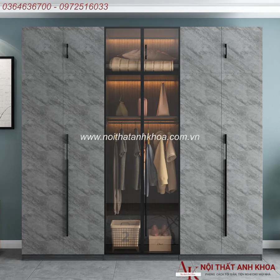Tủ Quần Áo Cánh Kính Gỗ MDF Màu Xám Chì Đa Dạng Mẫu Mã Kích Thước