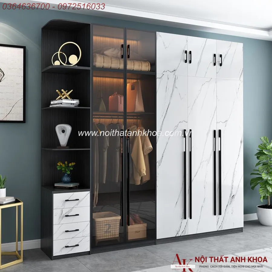 Tủ Quần Áo Cánh Kính Gỗ MDF Màu Xám Chì Đa Dạng Mẫu Mã Kích Thước