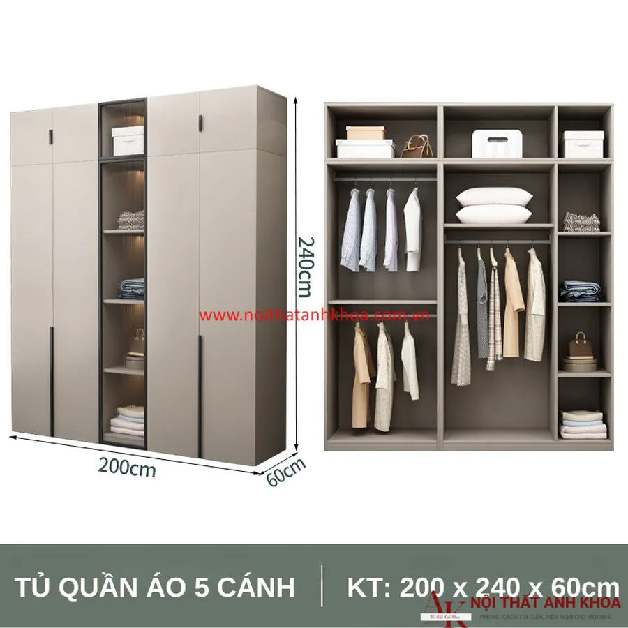 Tủ Quần Áo Cánh Kính Gỗ MDF Thiết Kế Sang Trọng Hiện Đại