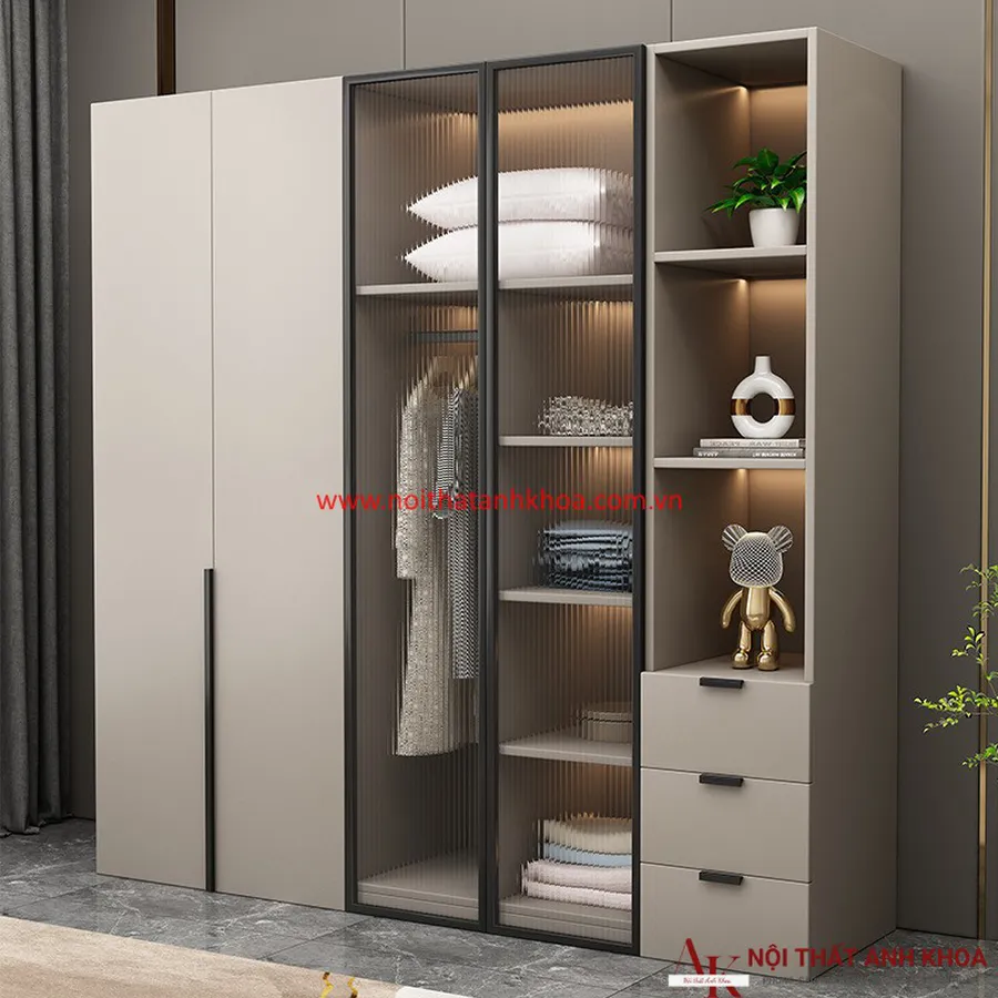 Tủ Quần Áo Cánh Kính Gỗ MDF Thiết Kế Sang Trọng Hiện Đại