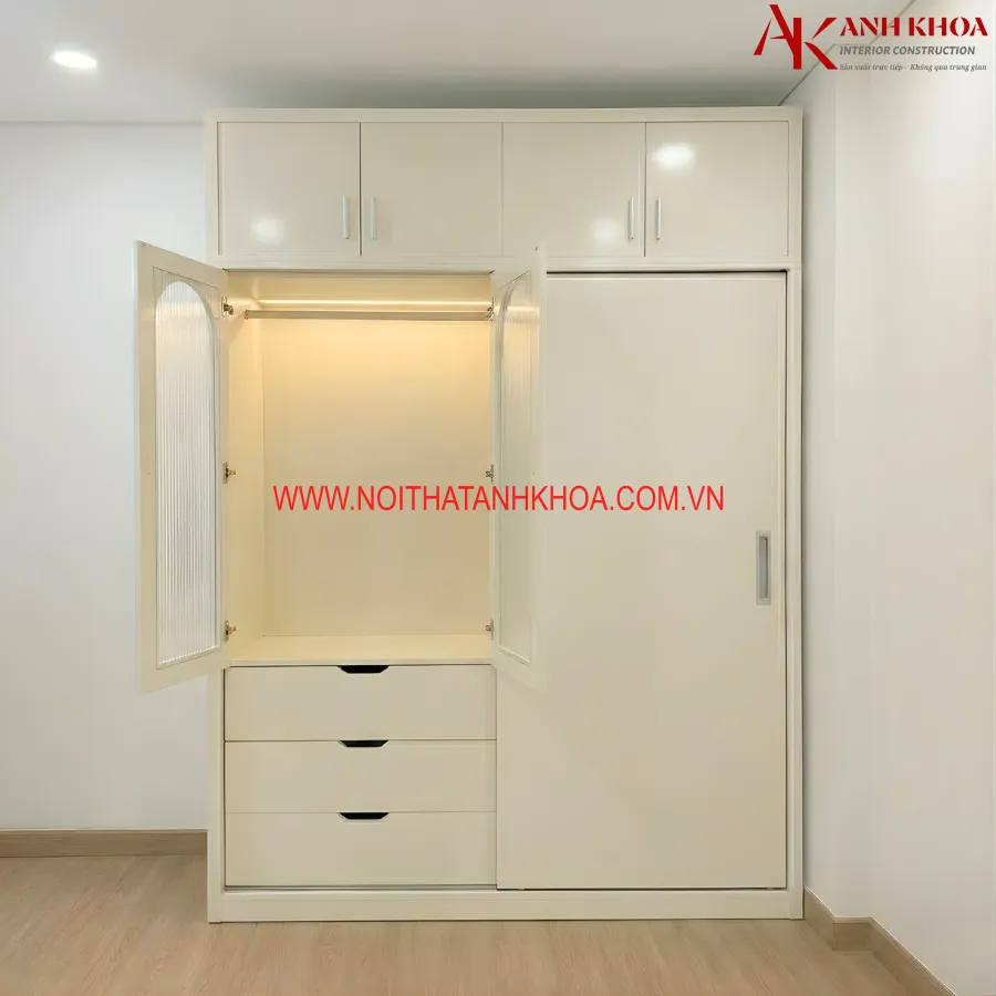 Tủ Quần Áo Cánh Kính Gỗ Công Nghiệp Đẹp Hiện Đại
