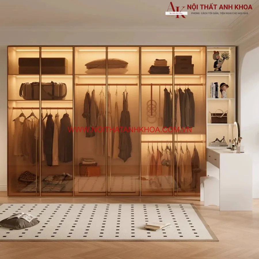 Tủ Quần Áo Cánh Kính Kết Hợp Bàn Trang Điểm Gỗ Công Nghiệp Hiện Đại