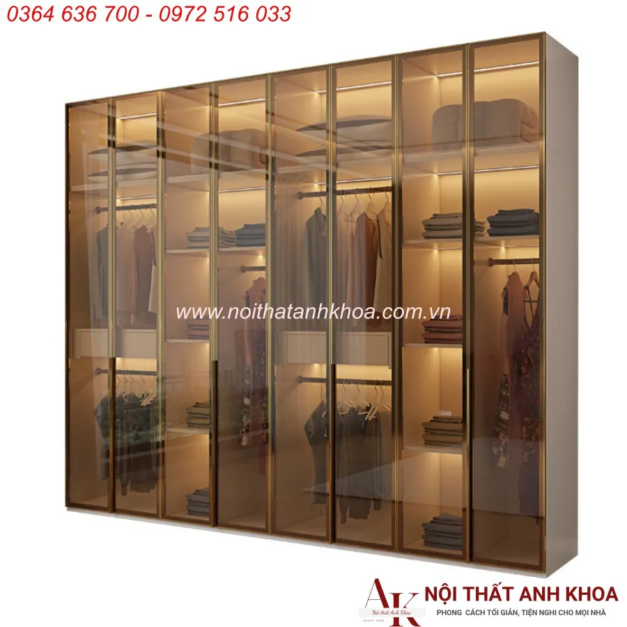 Tủ Quần Áo Cánh Kính Khung Gỗ MDF Cánh Kính Cường Lực