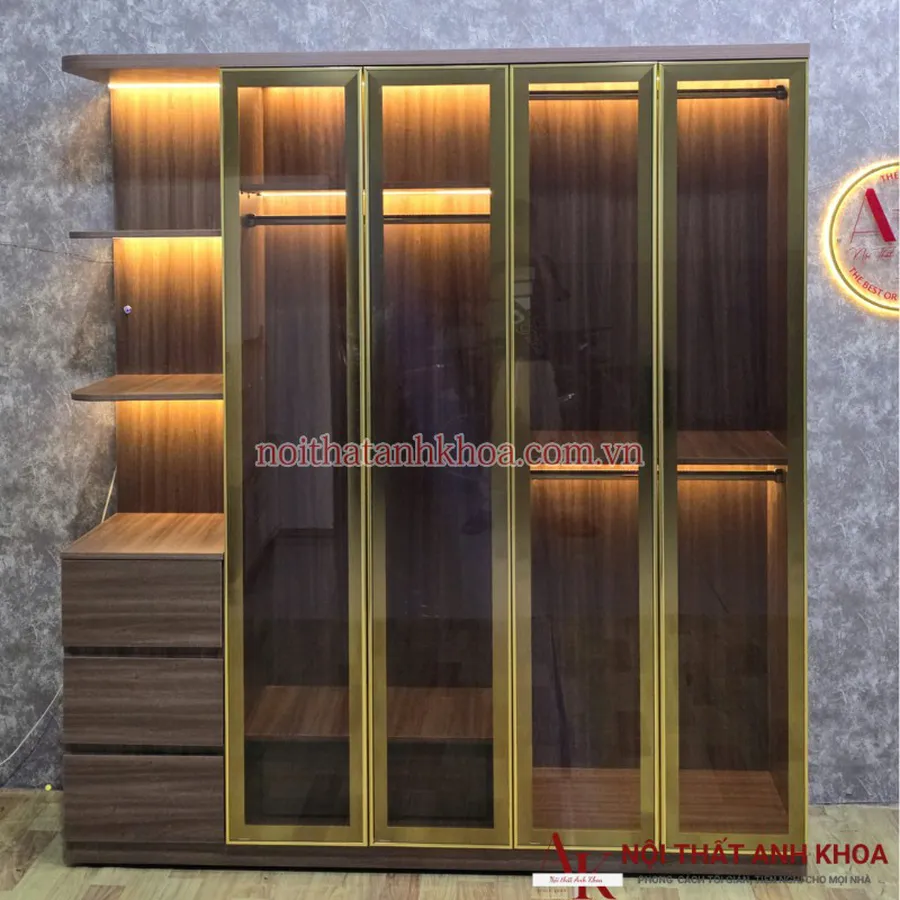 Tủ Quần Áo Cánh Kính Khung Gỗ MDF Có Led Đẹp Hiện Đại Giá Rẻ