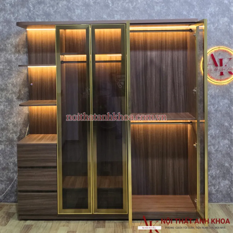 Tủ Quần Áo Cánh Kính Khung Gỗ MDF Có Led Đẹp Hiện Đại Giá Rẻ