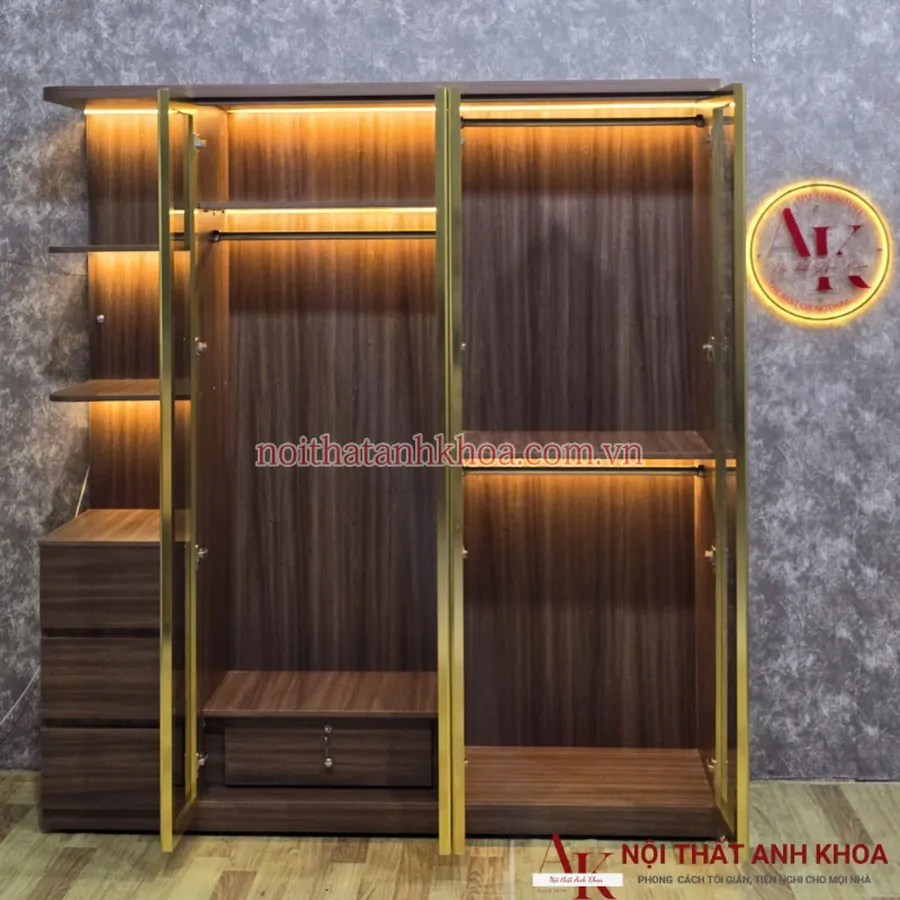 Tủ Quần Áo Cánh Kính Khung Gỗ MDF Có Led Đẹp Hiện Đại Giá Rẻ