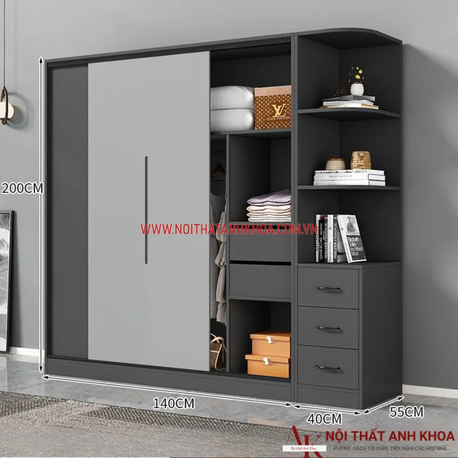 Tủ Quần Áo Cánh Trượt Gỗ Công Nghiệp Cao Cấp