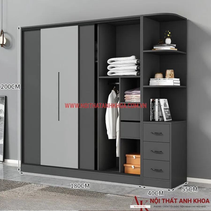 Tủ Quần Áo Cánh Trượt Gỗ Công Nghiệp Cao Cấp