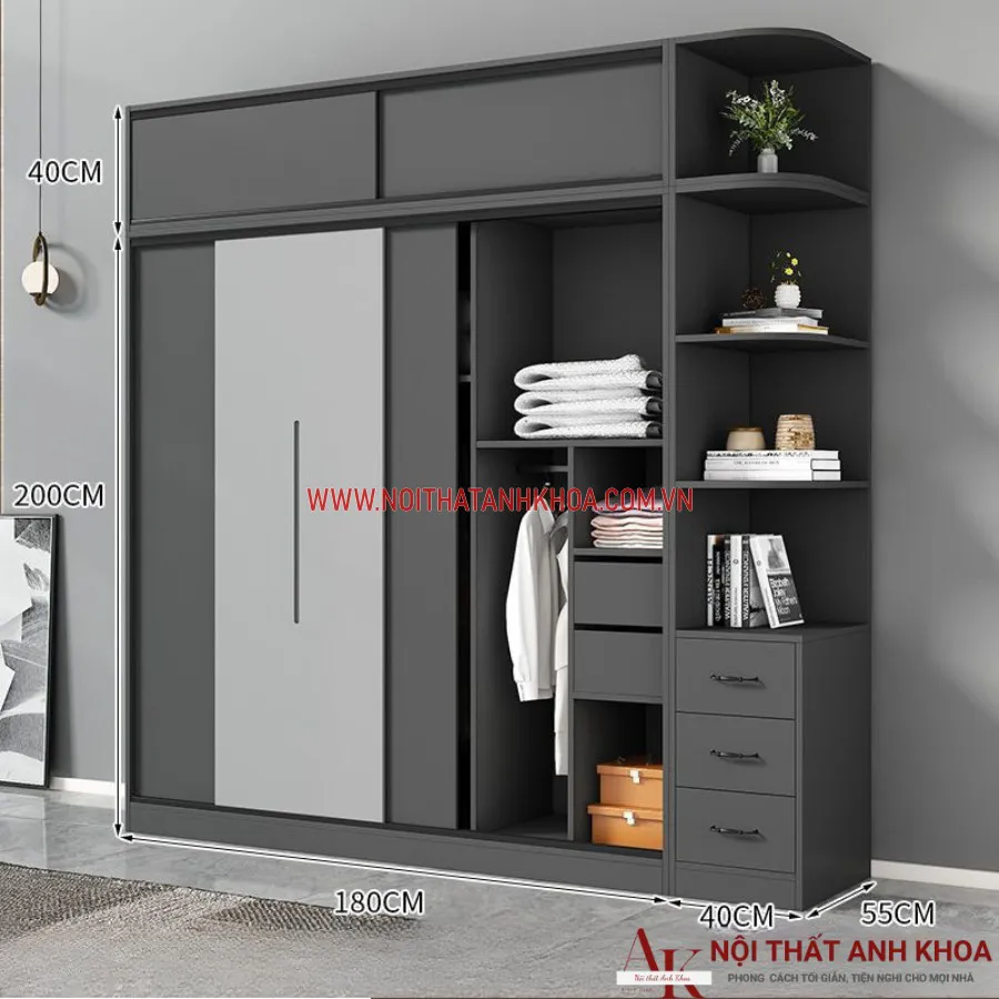 Tủ Quần Áo Cánh Trượt Gỗ Công Nghiệp Cao Cấp