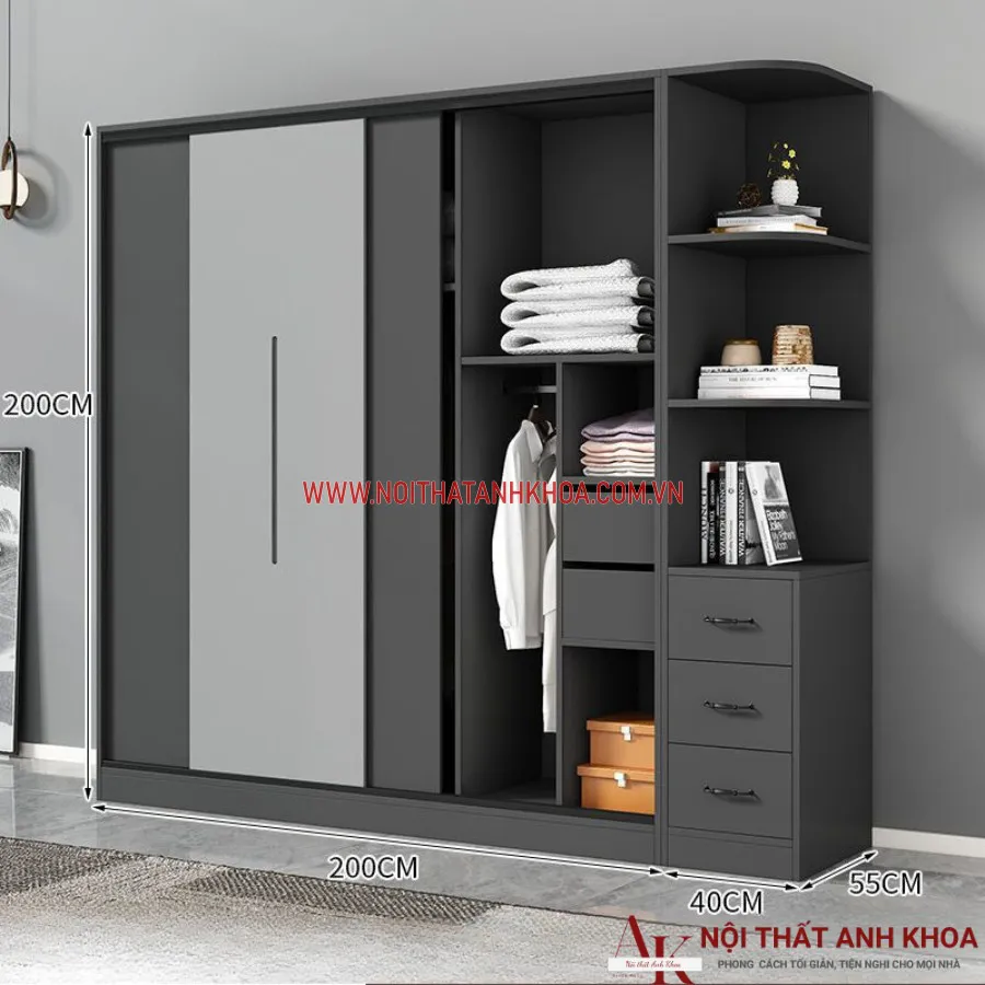 Tủ Quần Áo Cánh Trượt Gỗ Công Nghiệp Cao Cấp