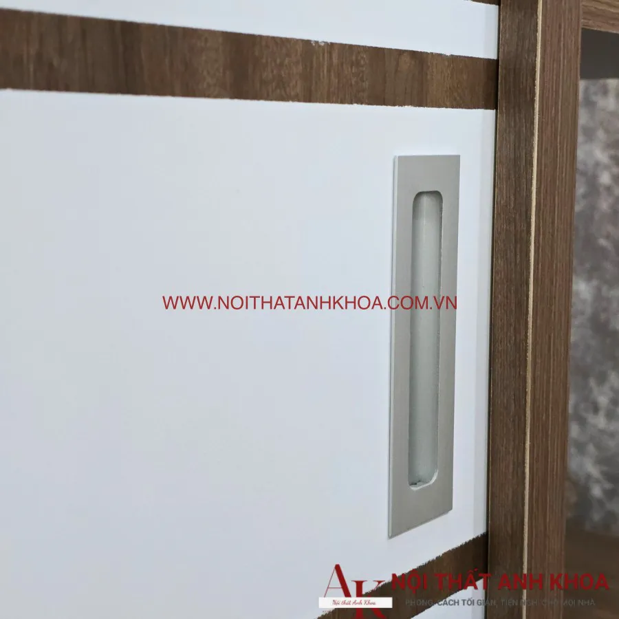 Tủ Quần Áo Cửa Kéo Màu Nâu Vân Gỗ Phối Sọc Trắng Giá Rẻ