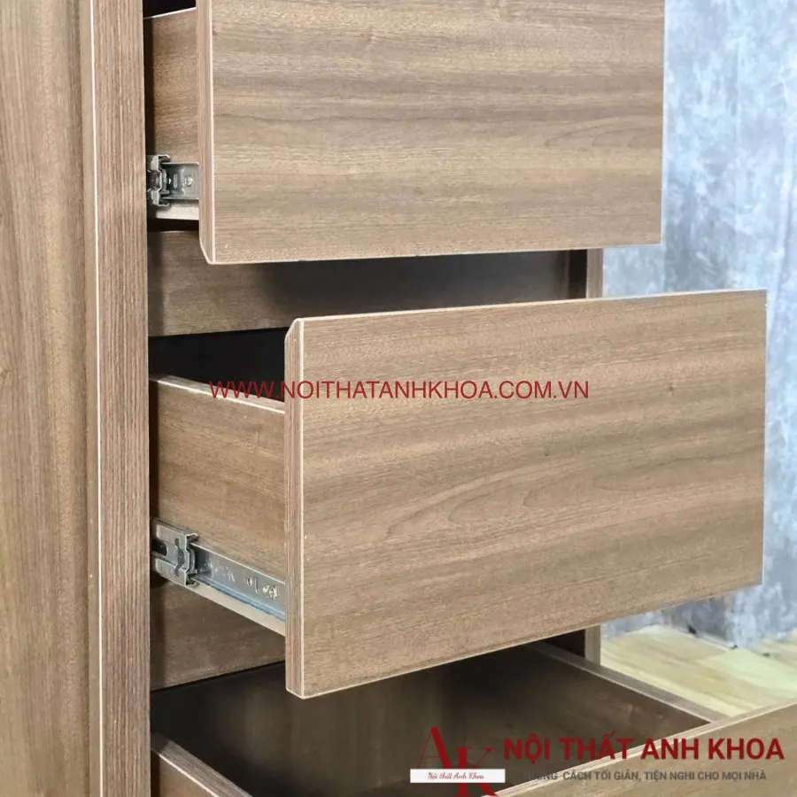 Tủ Quần Áo Cửa Kéo Màu Nâu Vân Gỗ Phối Sọc Trắng Giá Rẻ