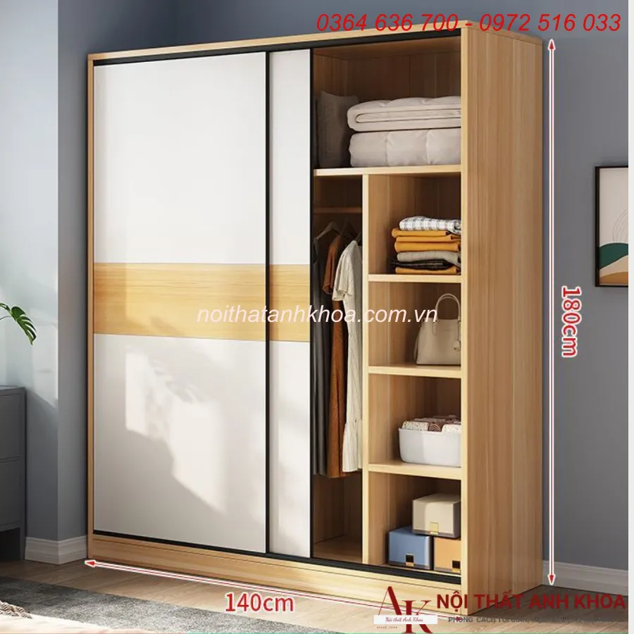 Tủ Quần Áo Cửa Lùa 2 Cánh Gỗ Công Nghiệp Đẹp Giá Rẻ