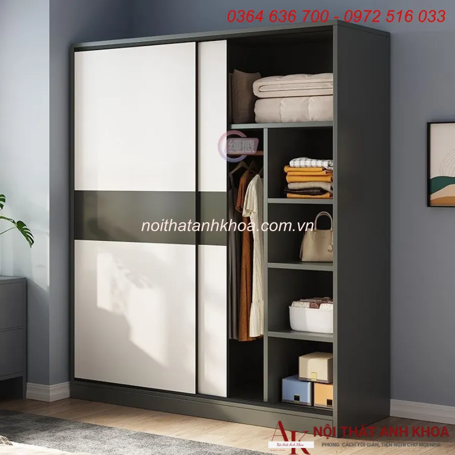 Tủ Quần Áo Cửa Lùa 2 Cánh Gỗ Công Nghiệp Đẹp Giá Rẻ