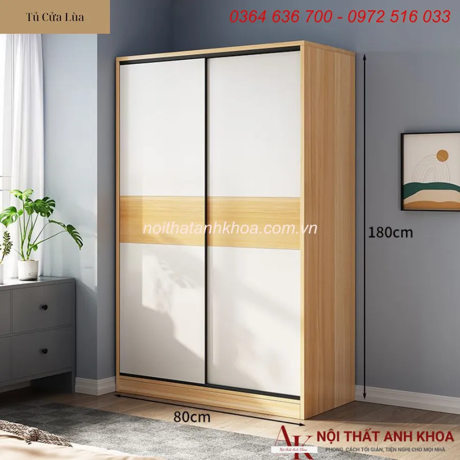 Tủ Quần Áo Cửa Lùa 2 Cánh Gỗ Công Nghiệp Đẹp Giá Rẻ