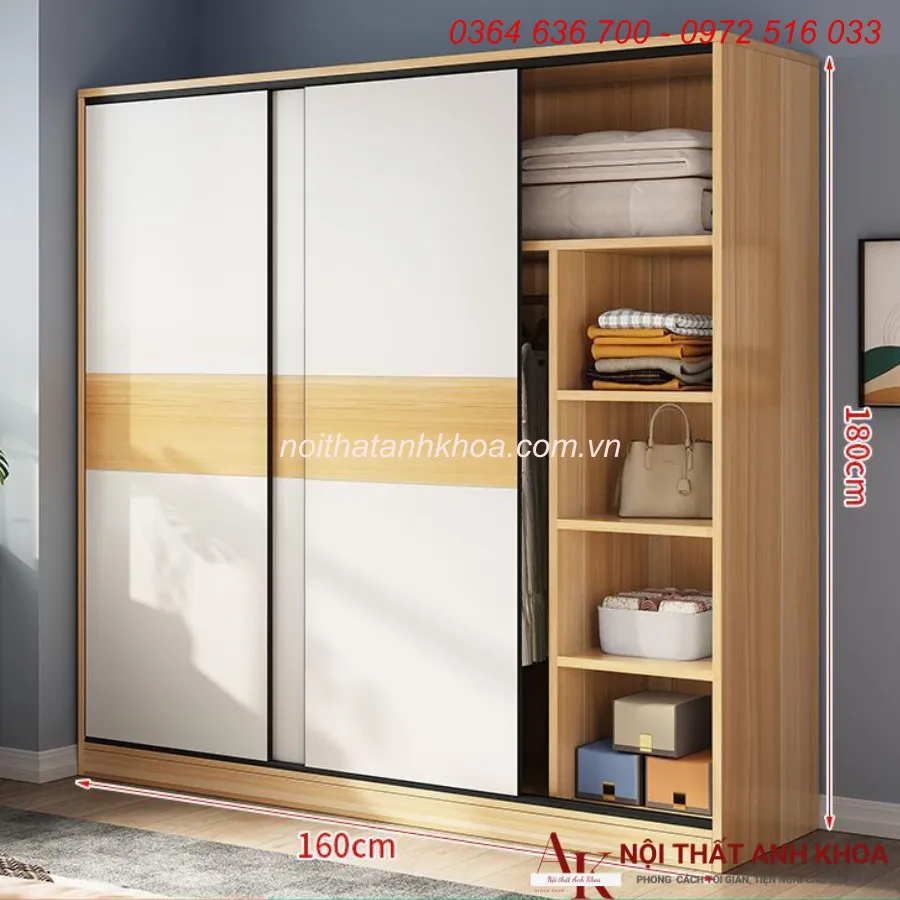 Tủ Quần Áo Cửa Lùa 2 Cánh Gỗ Công Nghiệp Đẹp Giá Rẻ