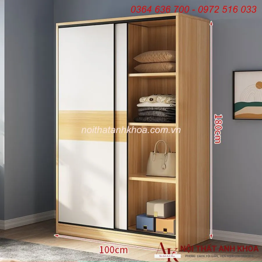 Tủ Quần Áo Cửa Lùa 2 Cánh Gỗ Công Nghiệp Đẹp Giá Rẻ