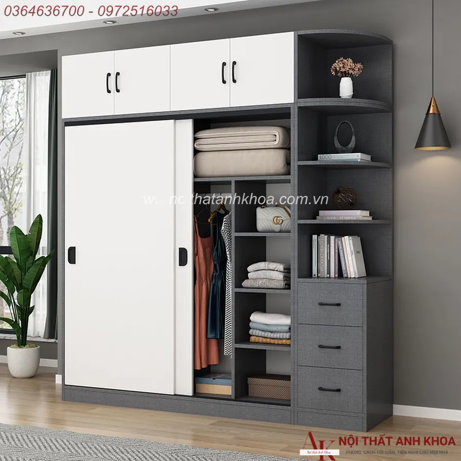 Tủ Quần Áo Cửa Lùa 2 Cánh Gỗ MDF Phủ Melamine Đẹp Hiện Đại