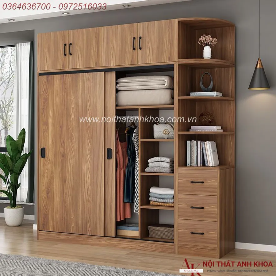 Tủ Quần Áo Cửa Lùa 2 Cánh Gỗ MDF Phủ Melamine Đẹp Hiện Đại