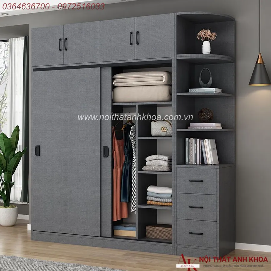 Tủ Quần Áo Cửa Lùa 2 Cánh Gỗ MDF Phủ Melamine Đẹp Hiện Đại