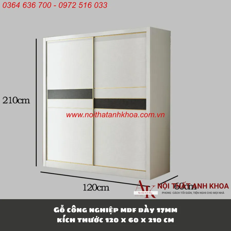 Tủ Quần Áo Cửa Lùa 2 Cánh Màu Trắng Phối Viền Đen Đẹp Hiện Đại