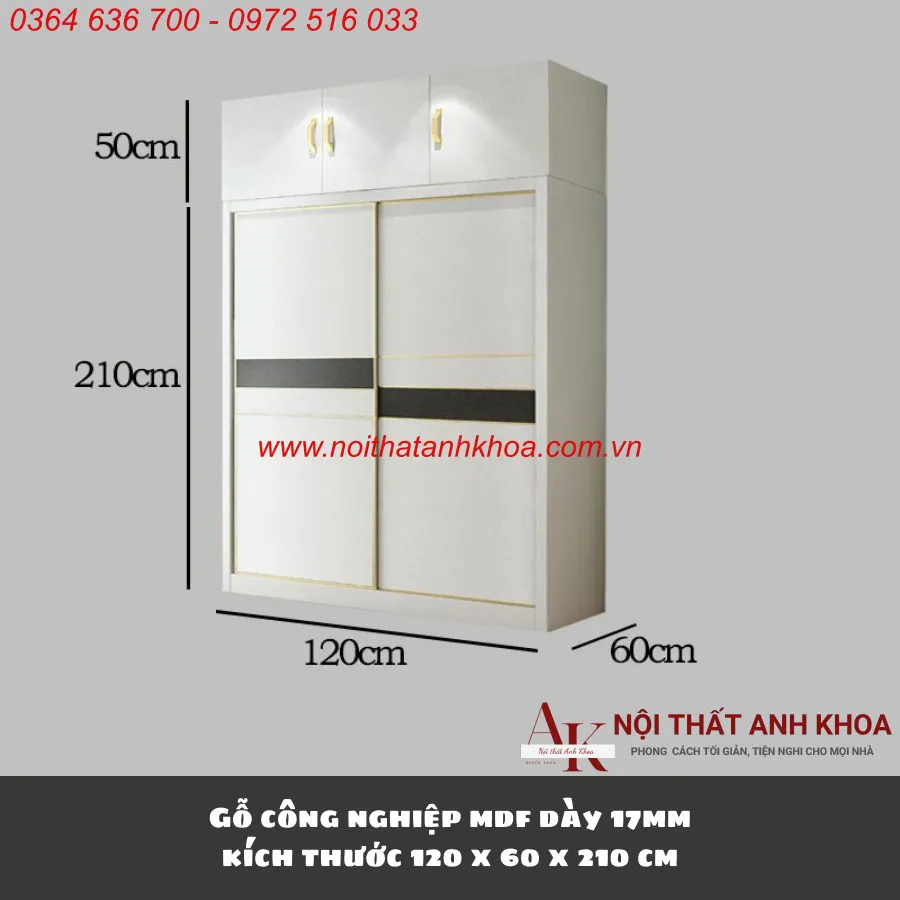 Tủ Quần Áo Cửa Lùa 2 Cánh Màu Trắng Phối Viền Đen Đẹp Hiện Đại