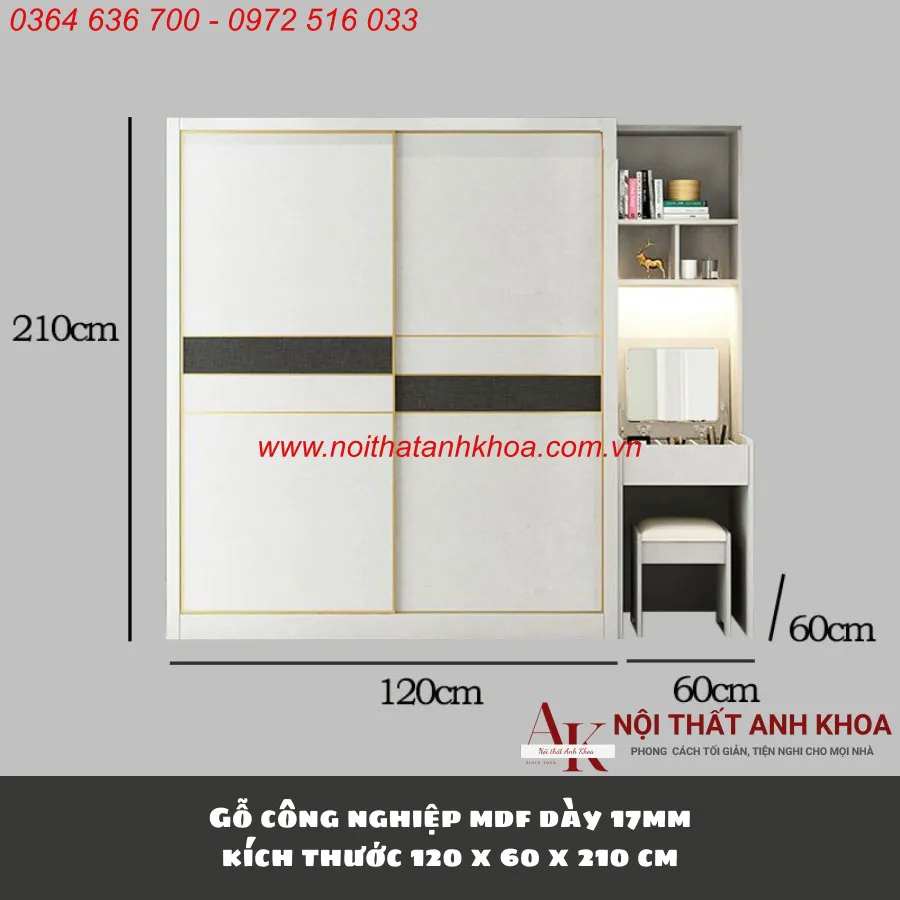 Tủ Quần Áo Cửa Lùa 2 Cánh Màu Trắng Phối Viền Đen Đẹp Hiện Đại