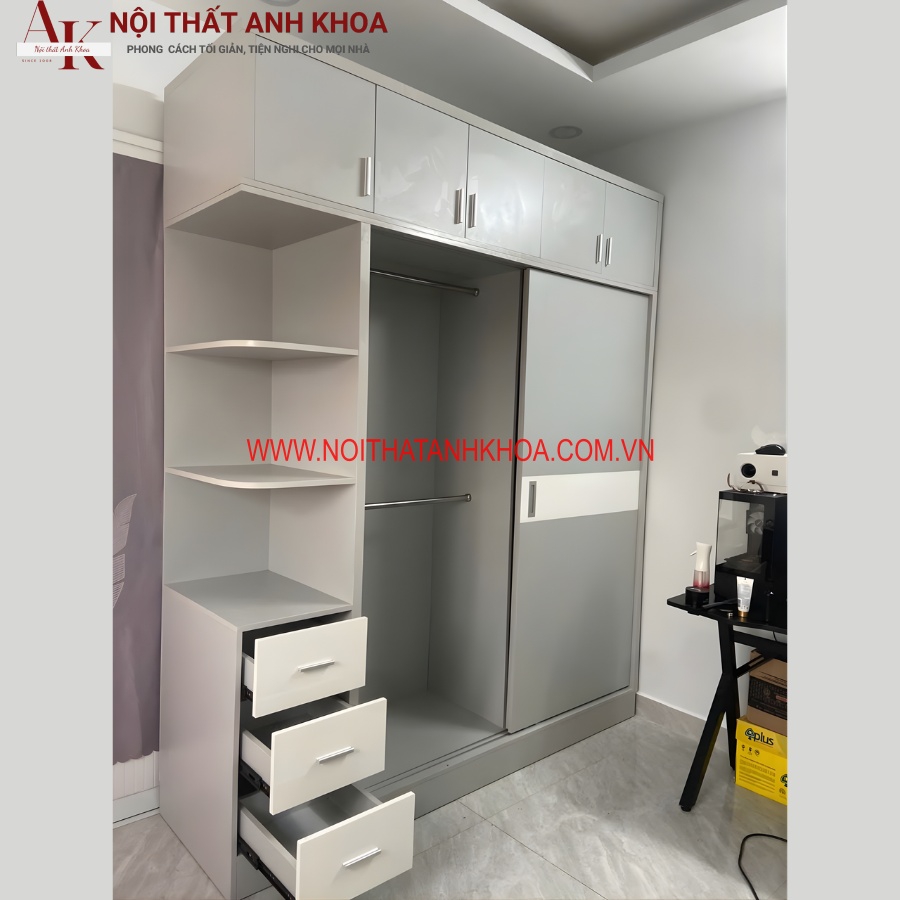 Mẫu Tủ Quần Áo Đẹp Cửa Lùa Gỗ Công Nghiệp Màu Tối Cao Cấp Hiện Đại