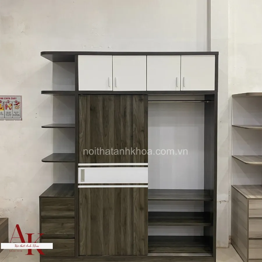 Mẫu Tủ Quần Áo Đẹp Cửa Lùa Gỗ Công Nghiệp Màu Tối Cao Cấp Hiện Đại