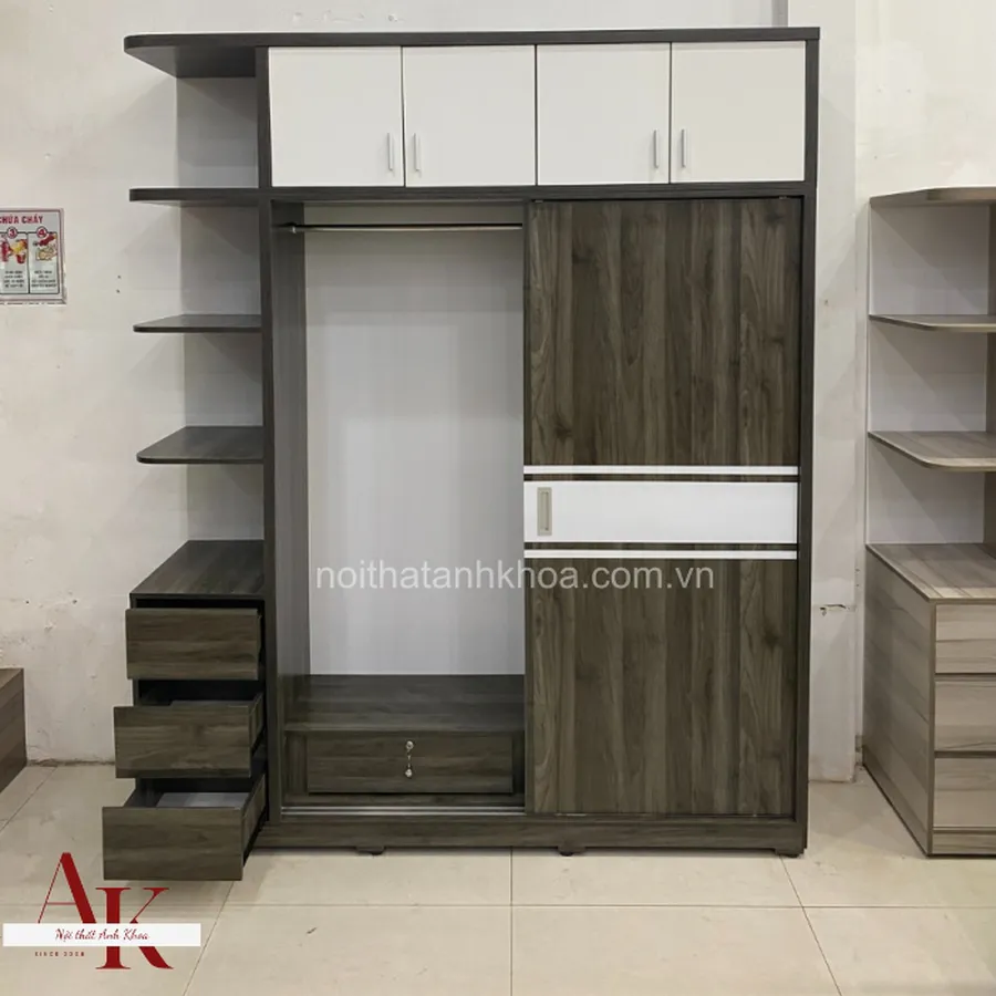 Mẫu Tủ Quần Áo Đẹp Cửa Lùa Gỗ Công Nghiệp Màu Tối Cao Cấp Hiện Đại