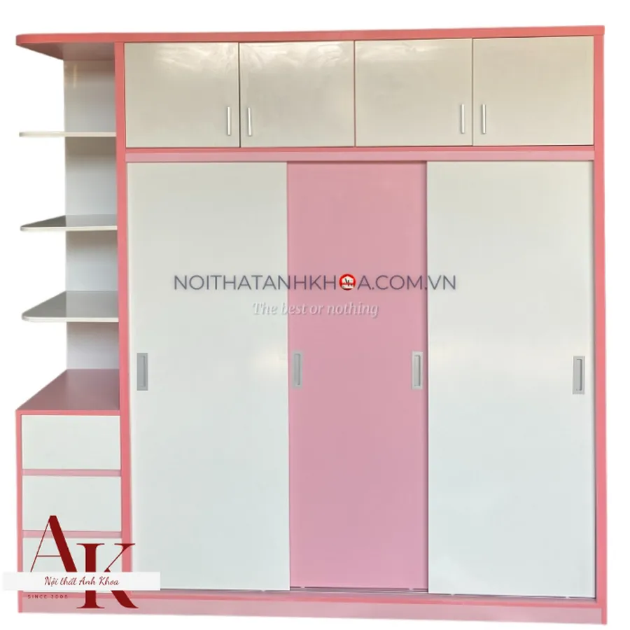 Tủ Quần Áo Cửa Lùa Gỗ MDF Màu Hồng Cá Tính Hiện Đại