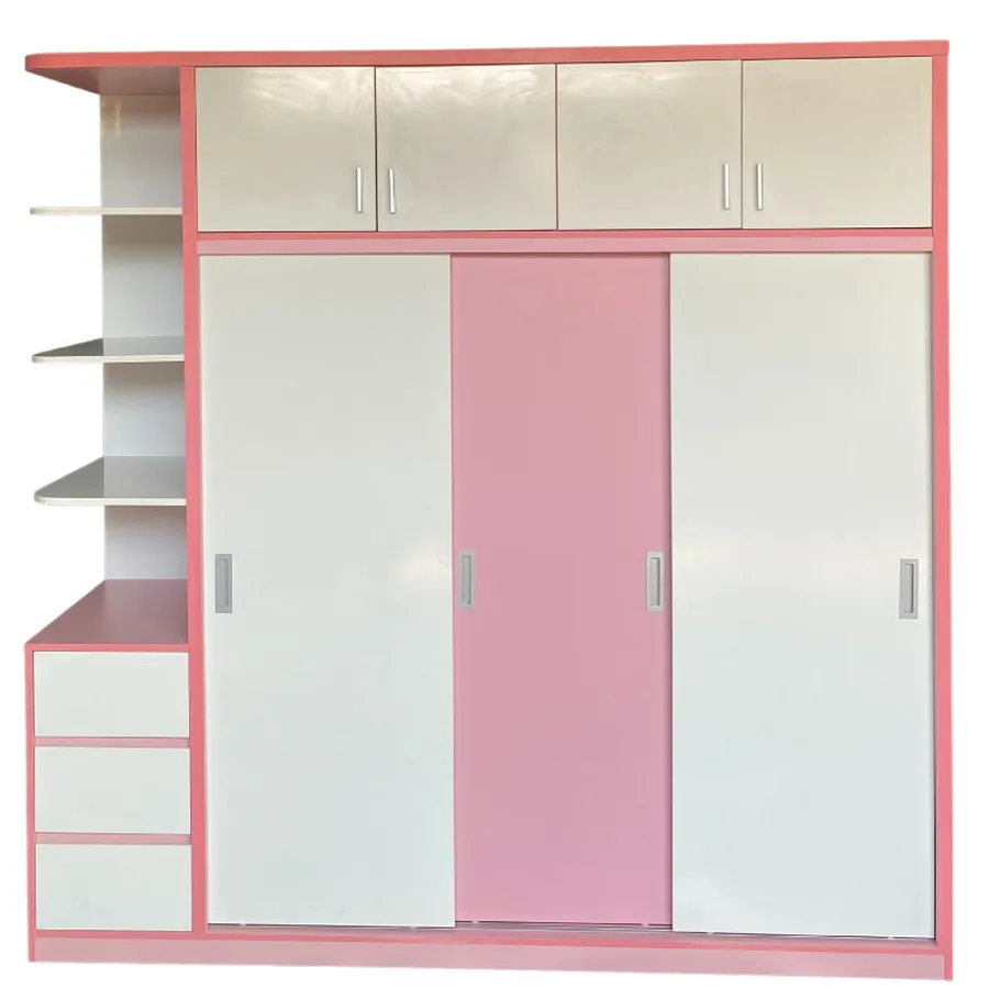 Tủ Quần Áo Cửa Lùa Gỗ MDF Màu Hồng Cá Tính Hiện Đại