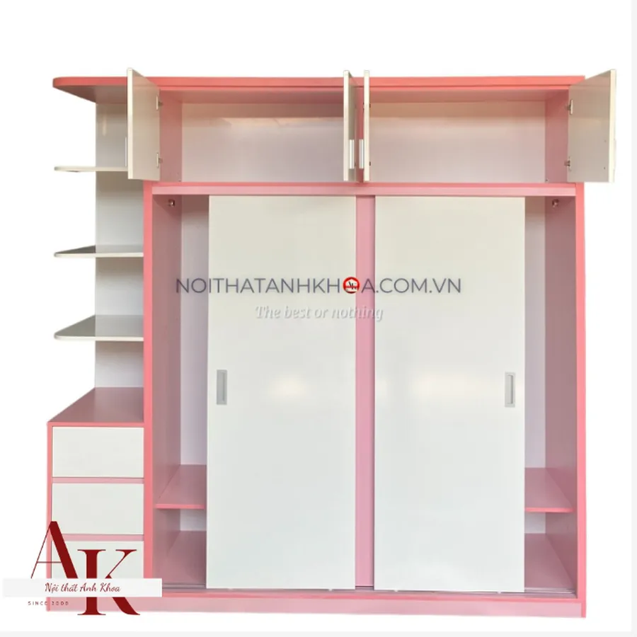Tủ Quần Áo Cửa Lùa Gỗ MDF Màu Hồng Cá Tính Hiện Đại