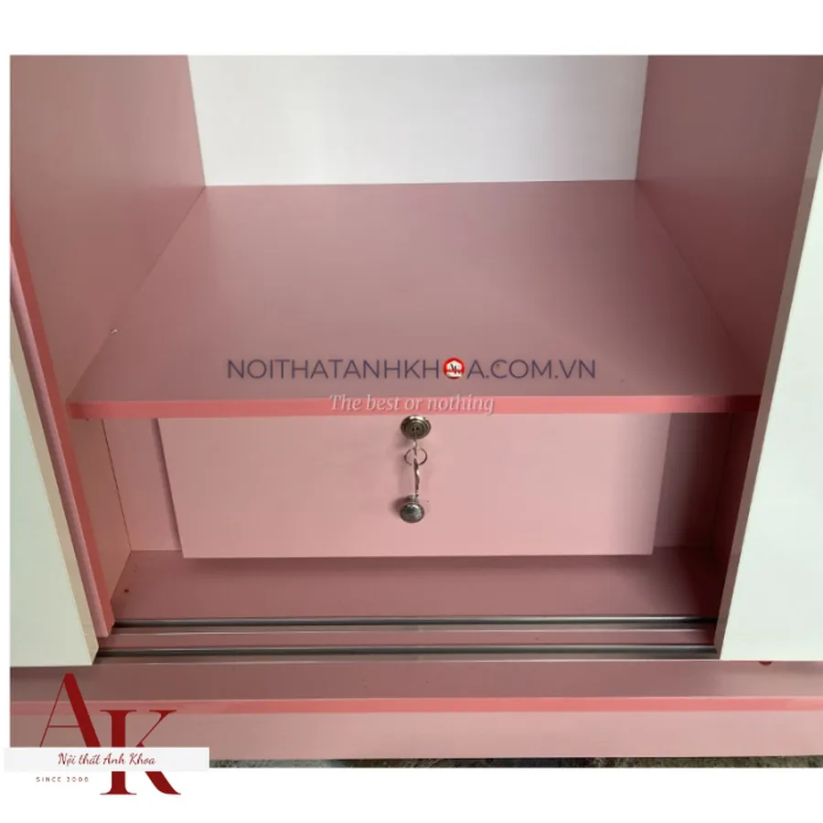 Tủ Quần Áo Cửa Lùa Gỗ MDF Màu Hồng Cá Tính Hiện Đại